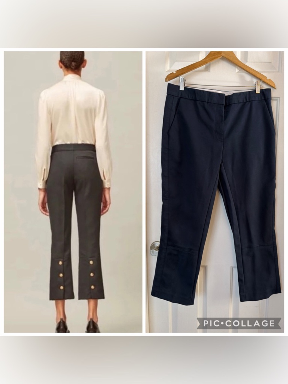 Tory Burch Navy Cropped Button-Hem Dress Pants sz 12 phoebe